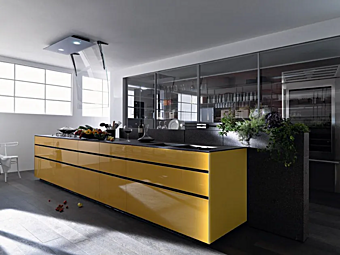 Стеклянная кухня с отделкой желтого цвета VALCUCINE Vitrum Terra Стеклянная кухня с отделкой желтого цвета VALCUCINE Vitrum Terra фабрика VALCUCINE из Италии