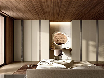 Секционный шкаф из дерева с зеркальными дверями LAGO GROOVE 2743 фабрика LAGO из Италии