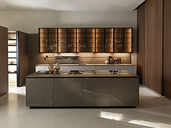 Кухня с островом без ручек из материала современного стиля Euromobil Telero фабрика Euromobil из Италии