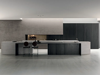 Кухня с островом из черной каменной керамики и кедра MODULNOVA LINEAR STONE фабрика Modulnova из Италии