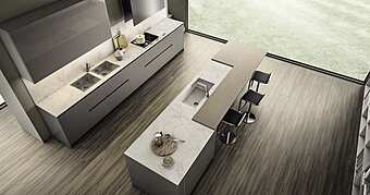Кухня с островом без ручек из материала ASTER CUCINE Contempora 5 фабрика Aster Cucine из Италии