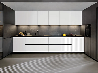 Линейная кухня без ручек из материала Euromobil Lain фабрика Euromobil из Италии