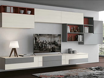 Стенка для хранения с полками из дерева LUBE CUCINE Creativa LIVING C