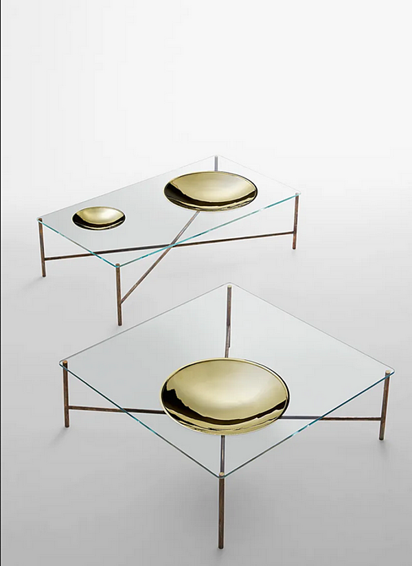 Прямоугольный кофейный столик из стекла с золотым акцентом Gallotti&Radice Golden Luna фабрика Gallotti & Radice из Италии. Фото №2