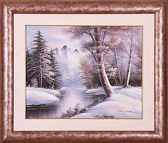 Картина итальянского художника пейзаж акрил, аэрография   art. 134-c       Зима фабрика  из Италии