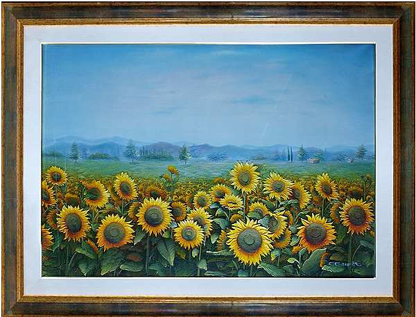 Картина-копия итальянского живописца работы BENOLT Charles Redmond  холст, масло  art. P82      Подсолнухи фабрика  из Италии. Фото №1