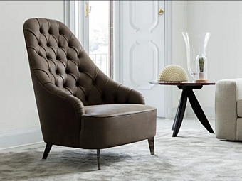 Кресло с подлокотниками из кожи с обитой спинкой BertO Vanessa фабрика BertO из Италии