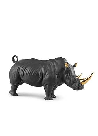 Скульптура LLADRO Rhino Sculpture. Black-gold. Limited Edition фабрика LLADRO из Италии