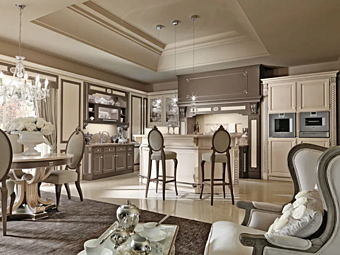 Кухня с островом из материала Tosca коллекции Colazione da Tiffany Martini Interiors Кухня с островом из материала Tosca коллекции Colazione da Tiffany Martini Interiors фабрика MARTINI INTERIORS из Италии