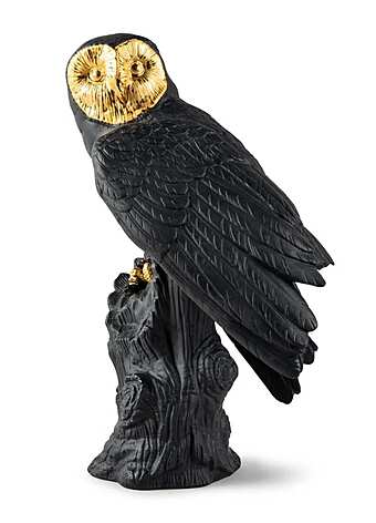 Скульптура LLADRO Owl Sculpture. Black-gold. Limited Edition фабрика LLADRO из Италии